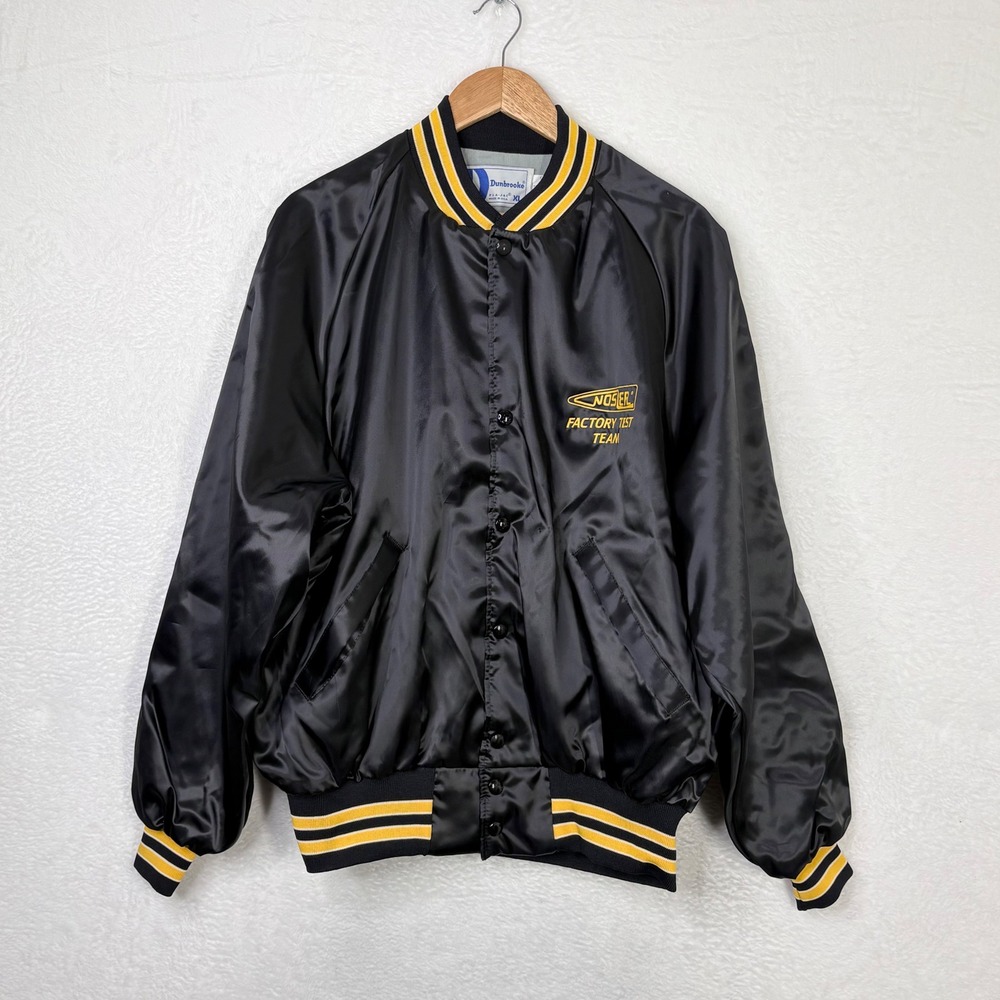 Dunbrooke Pla-Jac Nosler Factory Test Team Bomber Jacket XL Black Yellow USA 80s